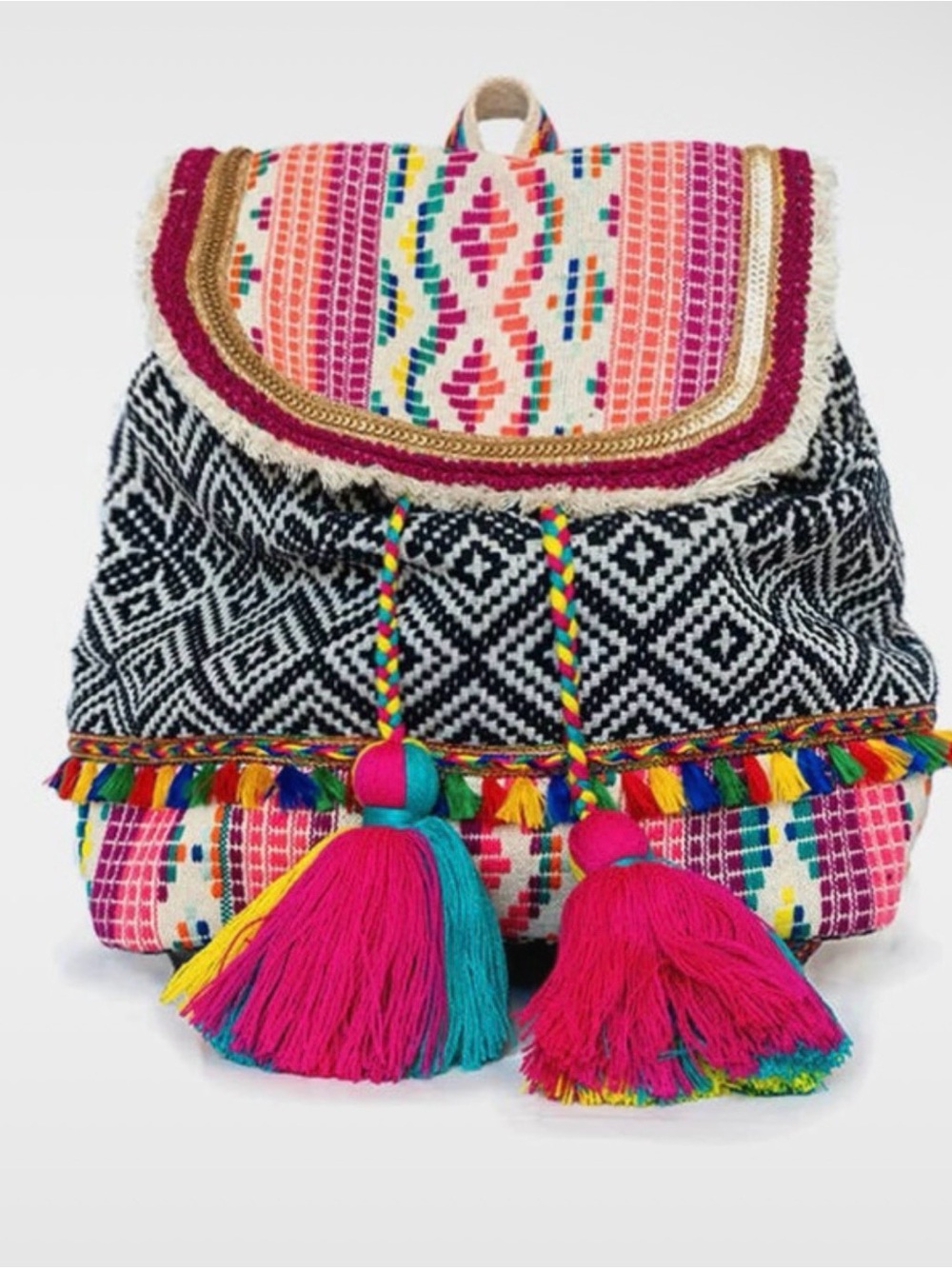Jen & Co. Magdalena Aztec Cotton Backpack with tassels